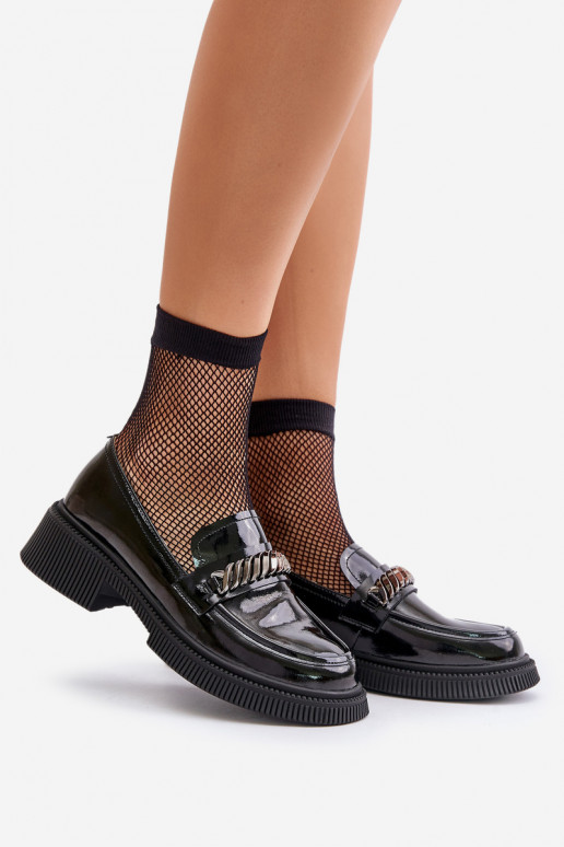 Feminino Mocassins lacados Mocassins com enfeites D&A LZ42-030 cor preta Feminino Mocassins lacados Mocassins com enfeites D&A LZ42-030 cor preta