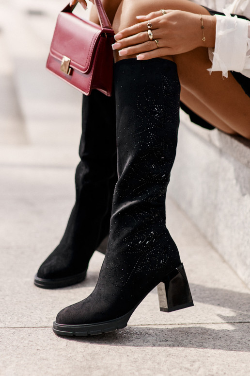 Decorado botas femininas Contra a estrada aquecimento com salto MR880-158 cor preta Decorado botas femininas Contra a estrada aquecimento com salto MR880-158 cor preta