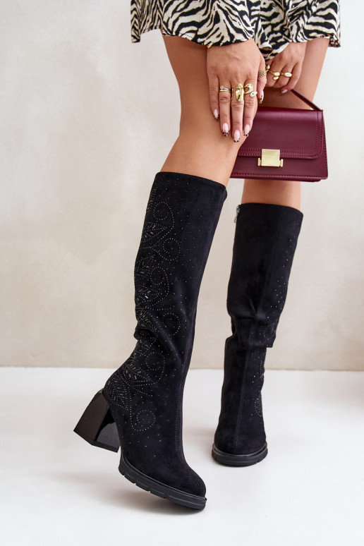 Decorado botas femininas Contra a estrada aquecimento com salto MR880-158 cor preta Decorado botas femininas Contra a estrada aquecimento com salto MR880-158 cor preta