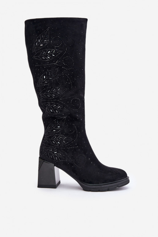 Decorado botas femininas Contra a estrada aquecimento com salto MR880-158 cor preta Decorado botas femininas Contra a estrada aquecimento com salto MR880-158 cor preta