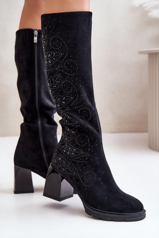 Decorado botas femininas Contra a estrada aquecimento com salto MR880-158 cor preta Decorado botas femininas Contra a estrada aquecimento com salto MR880-158 cor preta