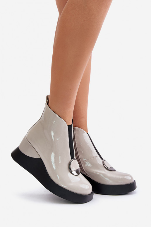 com efeito verniz Botas Em uma cunha aquecimento D&A MR880-136 cor cinza