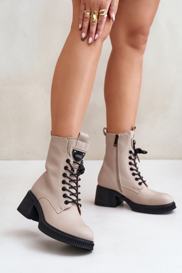 Botas de cano curto femininas forradas de couro natural Vinceza 66671 na cor areia 2