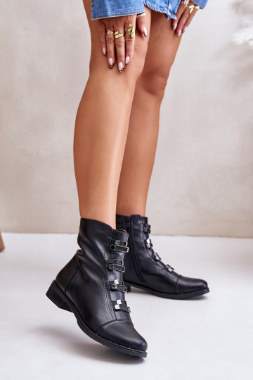 Botas de cano curto femininas forradas na cor preta Evalith 2