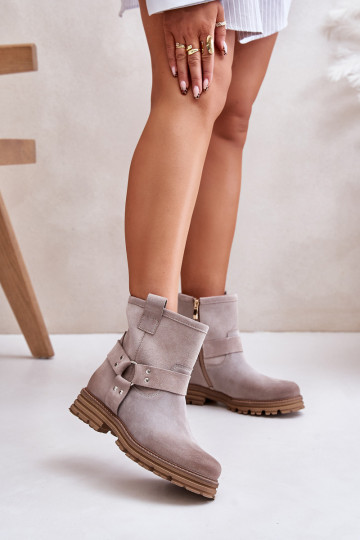 Botas femininas de camurça com saltos largos LeĮskis 3610 na cor cappuccino 2