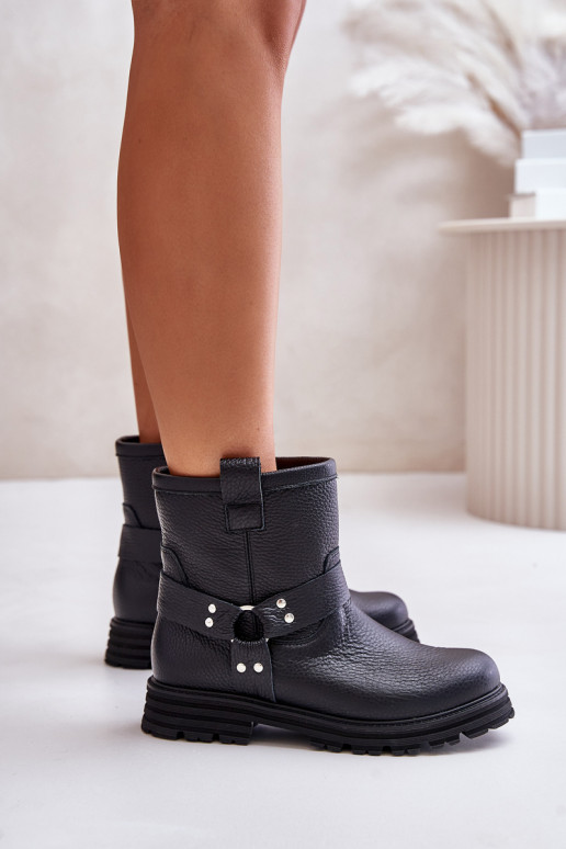 Pele Botas femininas com salto largo LeParaski 3610 cor preta