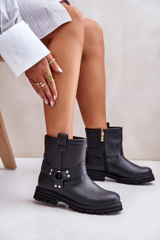 Pele Botas femininas com salto largo LeParaski 3610 cor preta