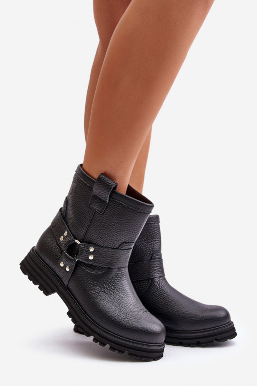 Pele Botas femininas com salto largo LeParaski 3610 cor preta