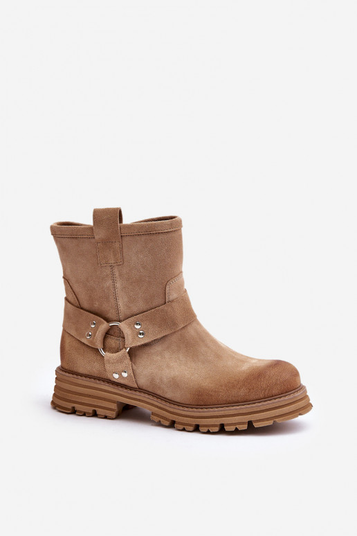 Sapatos de camurça Feminino com salto largo LeParaski 3610 bege