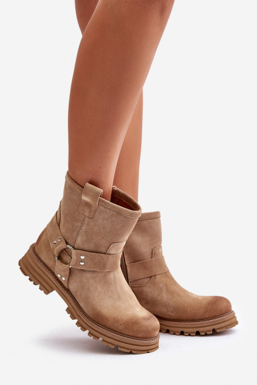 Sapatos de camurça Feminino com salto largo LeParaski 3610 bege