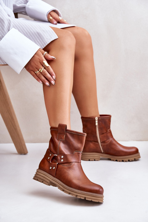 Pele Botas femininas com salto largo LeParaski 3610 cor marrom