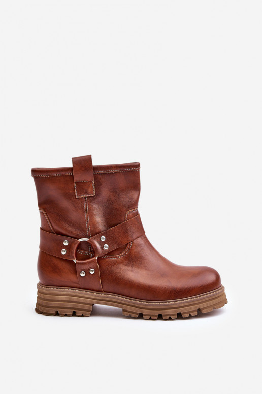 Pele Botas femininas com salto largo LeParaski 3610 cor marrom