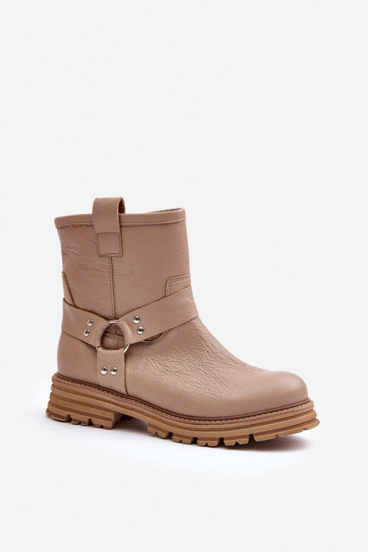 Pele Botas femininas com salto largo LeParaski 3610 bege