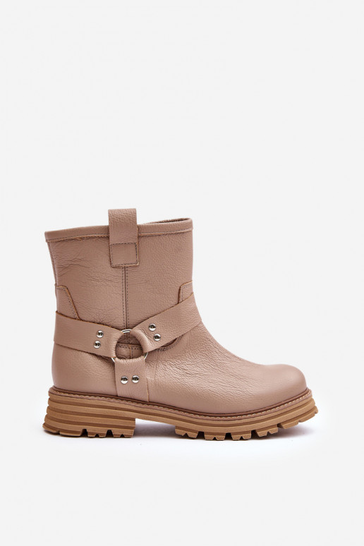 Pele Botas femininas com salto largo LeParaski 3610 bege