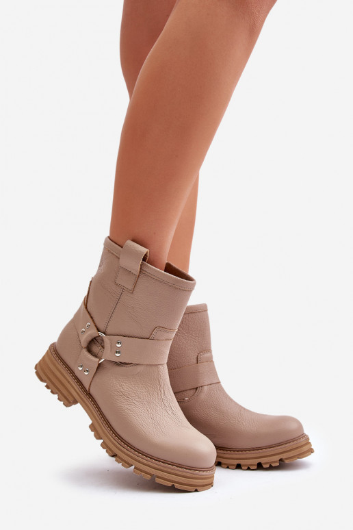 Pele Botas femininas com salto largo LeParaski 3610 bege