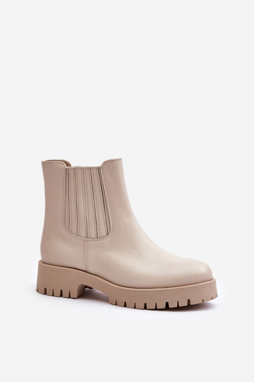 Um modelo atraente Botas femininas com salto largo Pele LeParaski 3611 cor de marfim