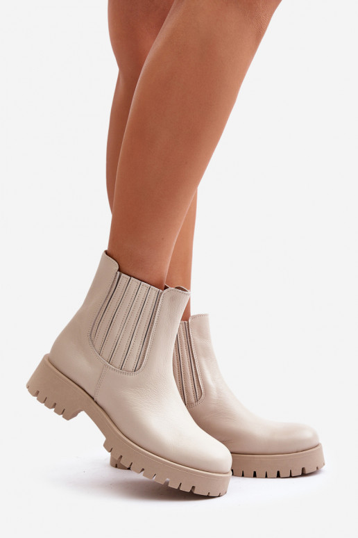 Um modelo atraente Botas femininas com salto largo Pele LeParaski 3611 cor de marfim