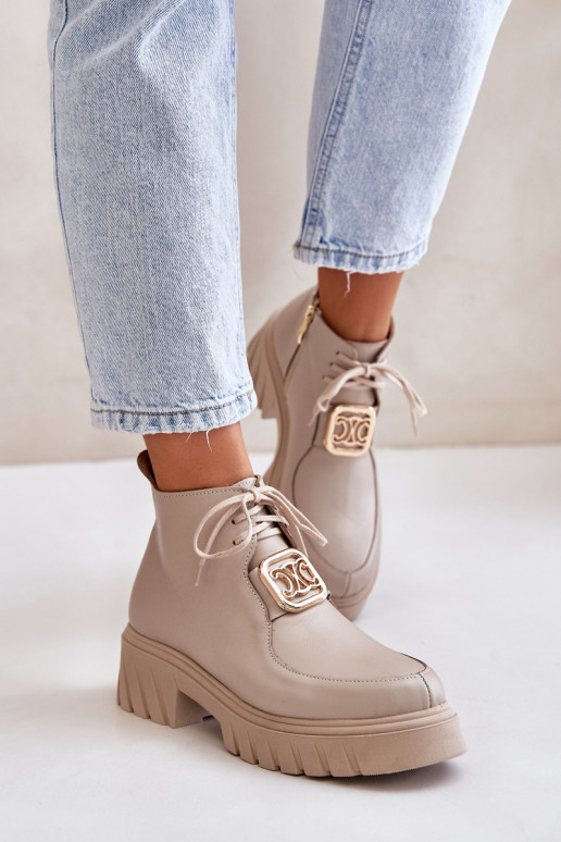 Zazoo 2952 Pele Botas com detalhes dourados bege Zazoo 2952 Pele Botas com detalhes dourados bege