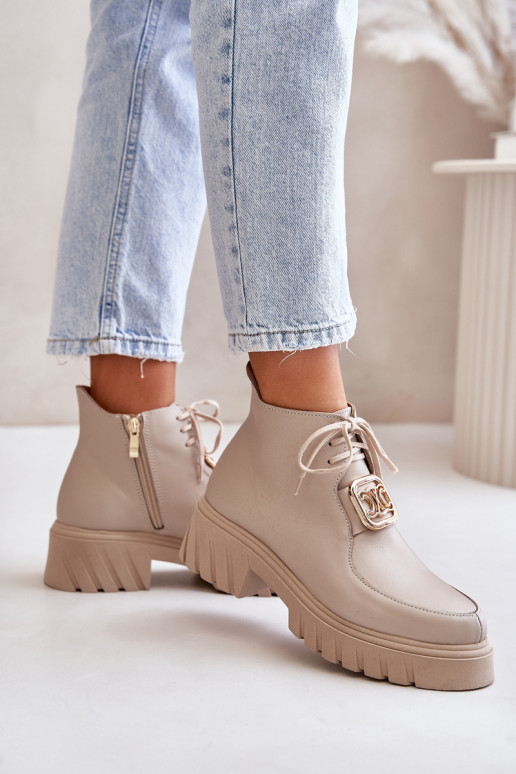 Zazoo 2952 Pele Botas com detalhes dourados bege Zazoo 2952 Pele Botas com detalhes dourados bege