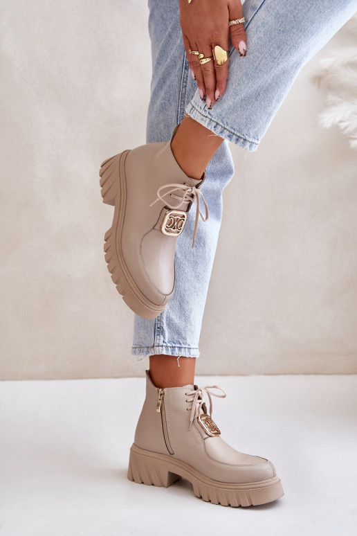 Zazoo 2952 Pele Botas com detalhes dourados bege Zazoo 2952 Pele Botas com detalhes dourados bege