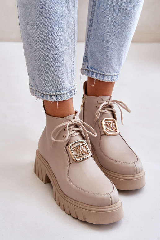 Zazoo 2952 Pele Botas com detalhes dourados bege Zazoo 2952 Pele Botas com detalhes dourados bege