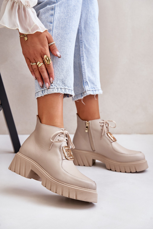 Zazoo 2952 Pele Botas com detalhes dourados bege Zazoo 2952 Pele Botas com detalhes dourados bege