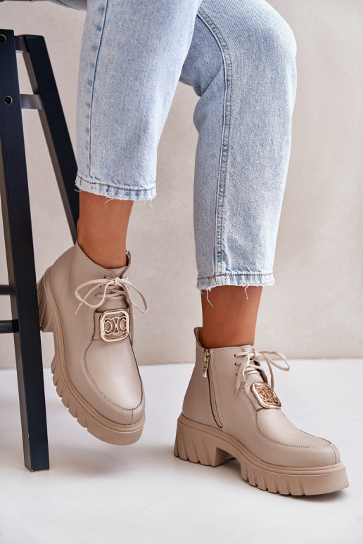 Zazoo 2952 Pele Botas com detalhes dourados bege Zazoo 2952 Pele Botas com detalhes dourados bege