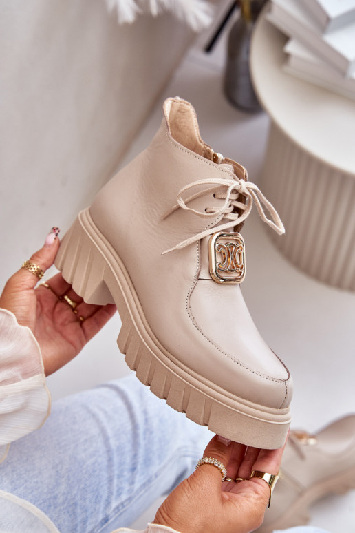 Zazoo 2952 Pele Botas com detalhes dourados bege Zazoo 2952 Pele Botas com detalhes dourados bege