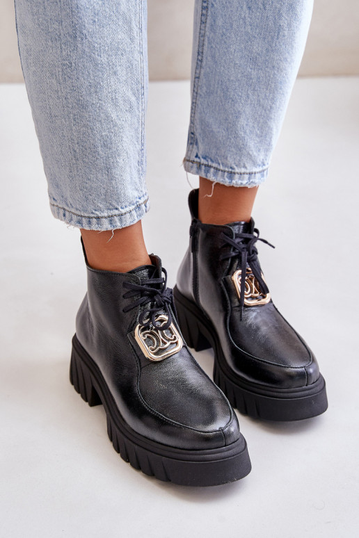 Zazoo 2952 Pele Botas com detalhes dourados cor preta Zazoo 2952 Pele Botas com detalhes dourados cor preta