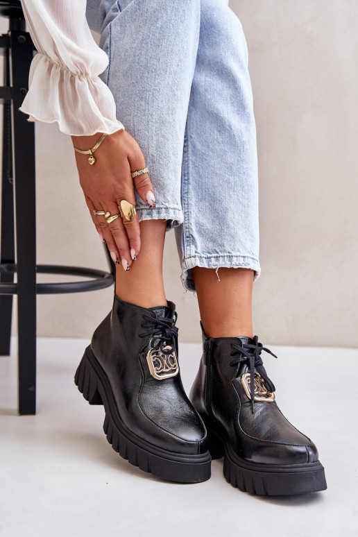 Zazoo 2952 Pele Botas com detalhes dourados cor preta Zazoo 2952 Pele Botas com detalhes dourados cor preta