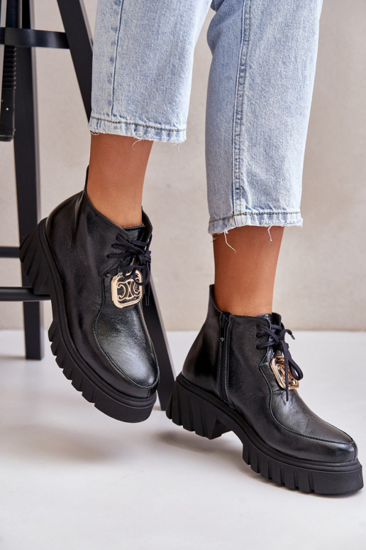 Zazoo 2952 Pele Botas com detalhes dourados cor preta Zazoo 2952 Pele Botas com detalhes dourados cor preta