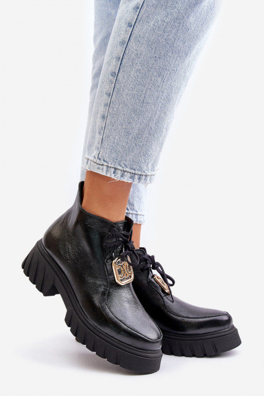 Zazoo 2952 Pele Botas com detalhes dourados cor preta Zazoo 2952 Pele Botas com detalhes dourados cor preta