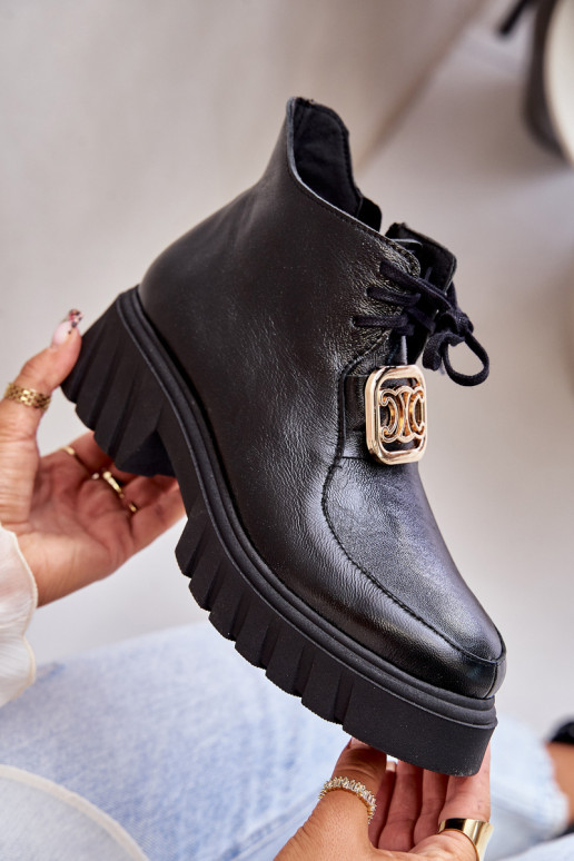 Zazoo 2952 Pele Botas com detalhes dourados cor preta Zazoo 2952 Pele Botas com detalhes dourados cor preta