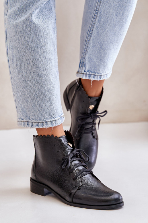 Zazoo 2964 Pele Botas com salto largo cor preta Zazoo 2964 Pele Botas com salto largo cor preta