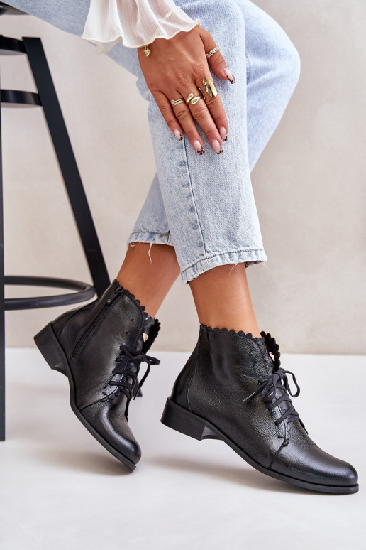 Zazoo 2964 Pele Botas com salto largo cor preta Zazoo 2964 Pele Botas com salto largo cor preta