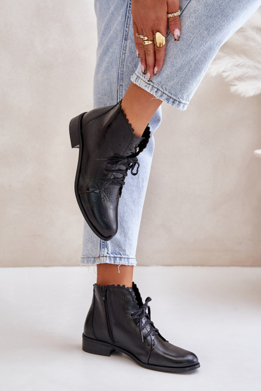 Zazoo 2964 Pele Botas com salto largo cor preta Zazoo 2964 Pele Botas com salto largo cor preta