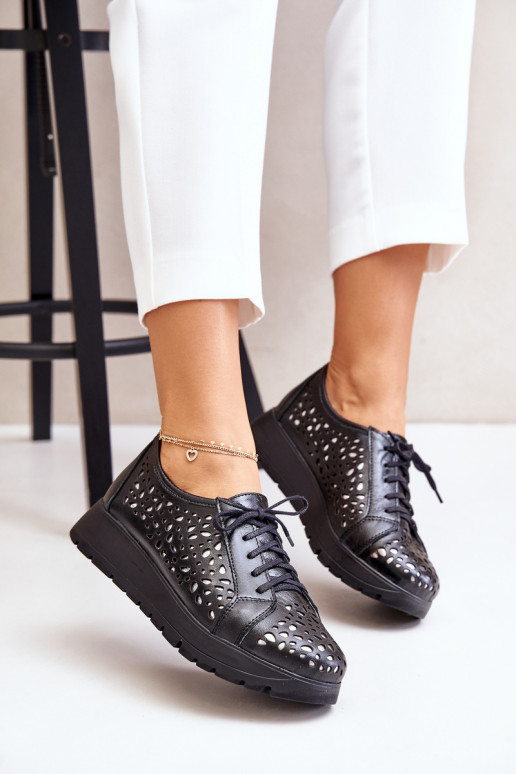 Zazoo 2973 Pele sapato com uma plataforma com elementos abertos cor preta Zazoo 2973 Pele sapato com uma plataforma com elementos abertos cor preta