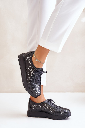 Zazoo 2973 Pele sapato com uma plataforma com elementos abertos cor preta 2