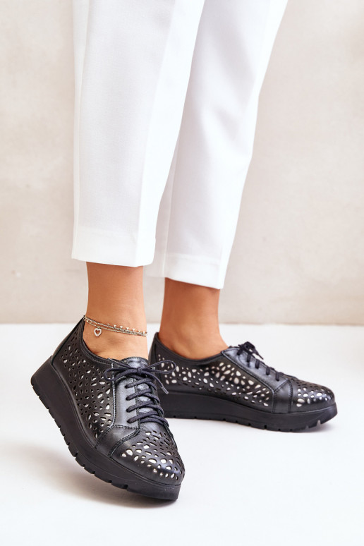 Zazoo 2973 Pele sapato com uma plataforma com elementos abertos cor preta Zazoo 2973 Pele sapato com uma plataforma com elementos abertos cor preta