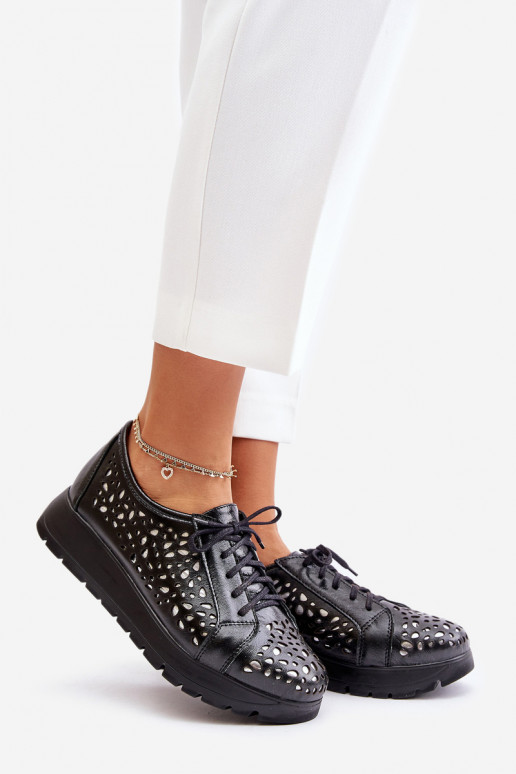 Zazoo 2973 Pele sapato com uma plataforma com elementos abertos cor preta Zazoo 2973 Pele sapato com uma plataforma com elementos abertos cor preta
