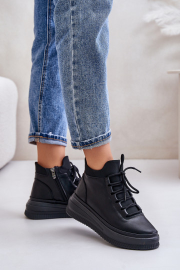  Pele tênis com uma plataforma Artiker 55C1041 cor preta