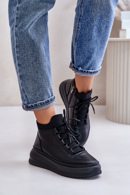  Pele tênis com uma plataforma Artiker 55C1041 cor preta