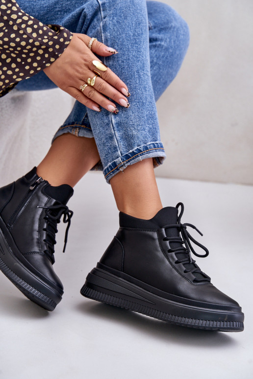  Pele tênis com uma plataforma Artiker 55C1041 cor preta