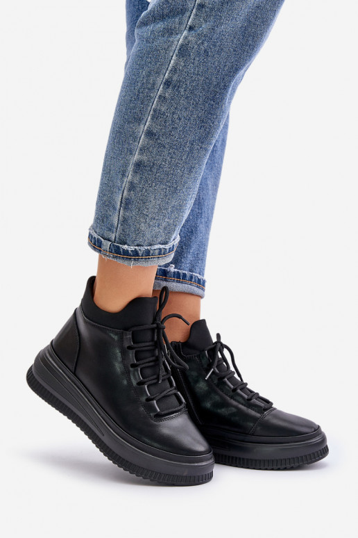  Pele tênis com uma plataforma Artiker 55C1041 cor preta