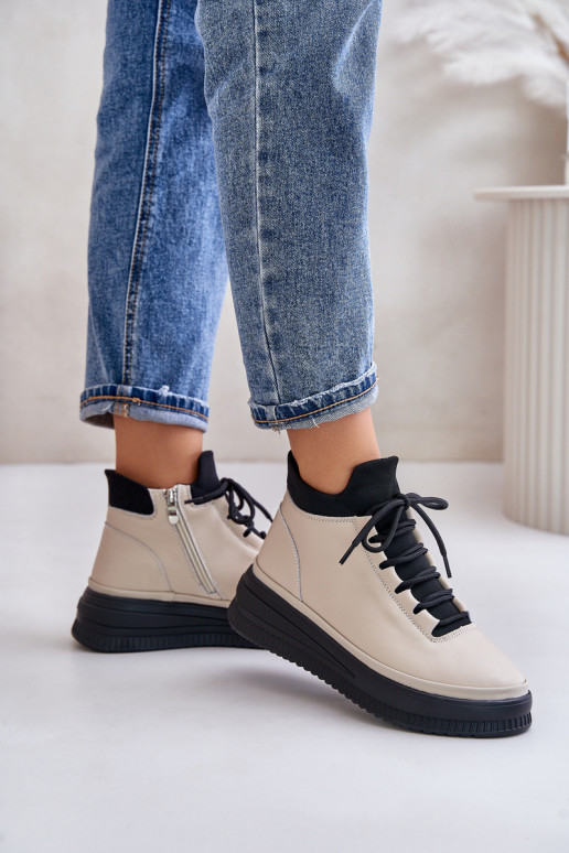 Pele tênis com uma plataforma Artiker 55C0554 bege  Pele tênis com uma plataforma Artiker 55C0554 bege