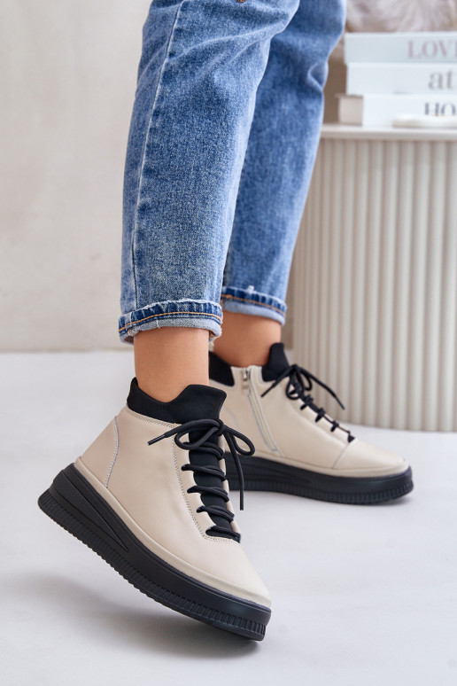 Pele tênis com uma plataforma Artiker 55C0554 bege  Pele tênis com uma plataforma Artiker 55C0554 bege