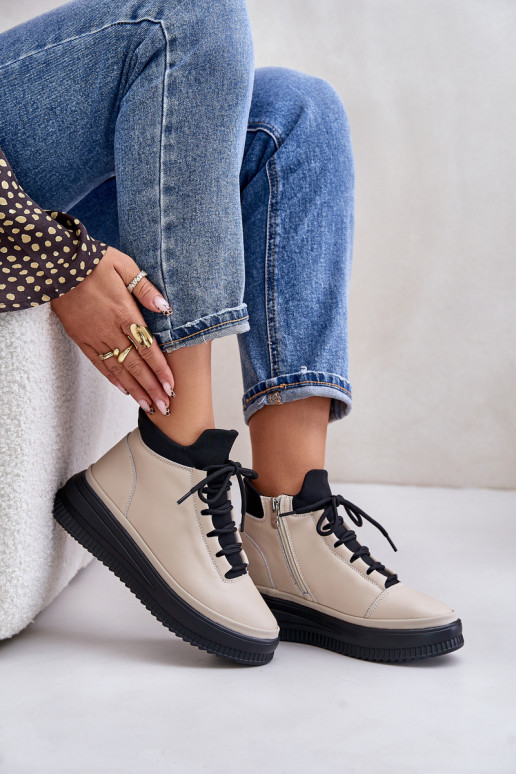 Pele tênis com uma plataforma Artiker 55C0554 bege  Pele tênis com uma plataforma Artiker 55C0554 bege