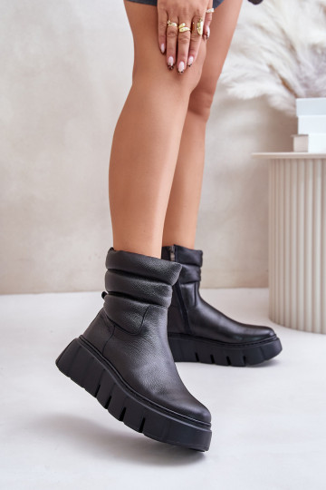 Zazoo 60512 botas femininas de couro natural aquecidas com feltro e salto, na cor preta
