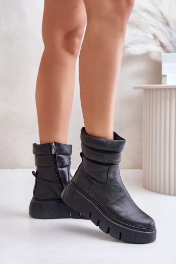 Zazoo 60512 botas femininas de couro natural aquecidas com feltro e salto, na cor preta 2