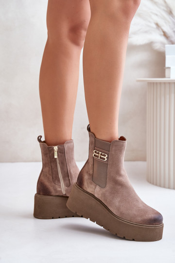 Zazoo 60498 botas femininas de camurça estilosas com plataforma e cunha, na cor areia